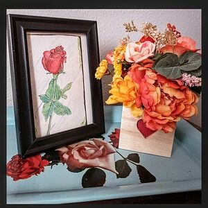 🧡Very Fall Marigold & Rose Faux Flower Arrangement In Wooden Box❤️